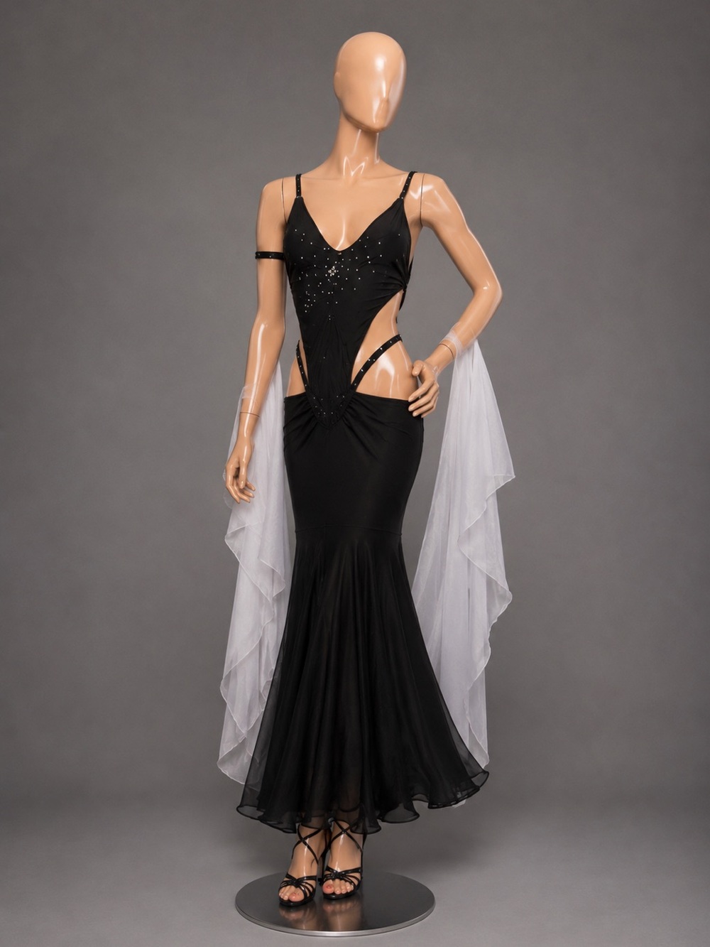 Elegant Black Cutaway Sequin Maxi Dress